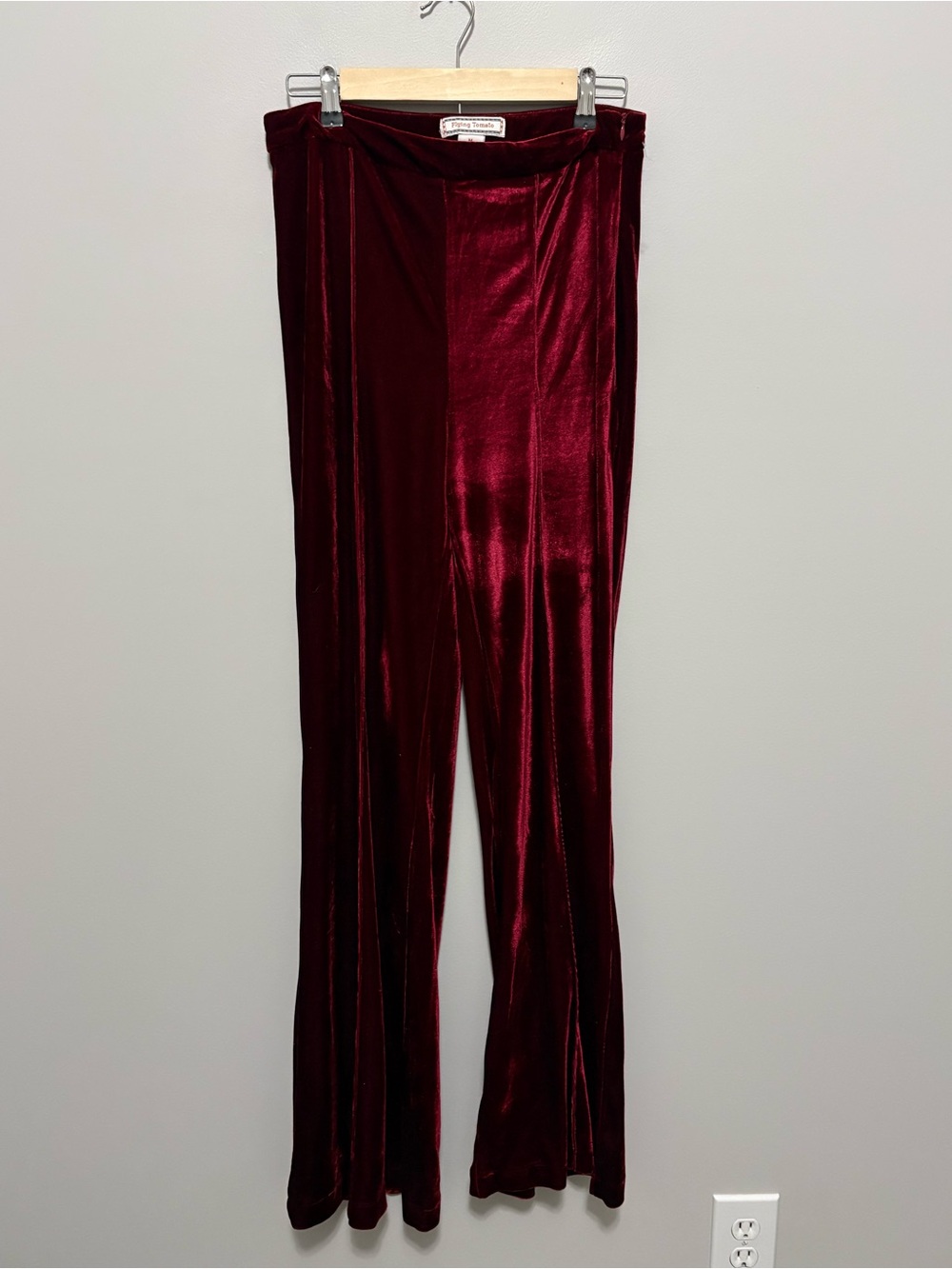 Flying Tomato Boho Western Festival Burgundy Velvet Wide-Leg Pants